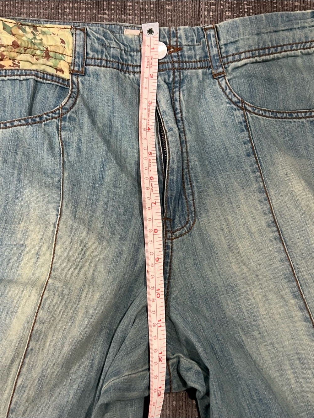 Pilcro Light Blue Patchwork Flare Jeans with Yellow Plaid & Floral Panels - Picture 7 of 7